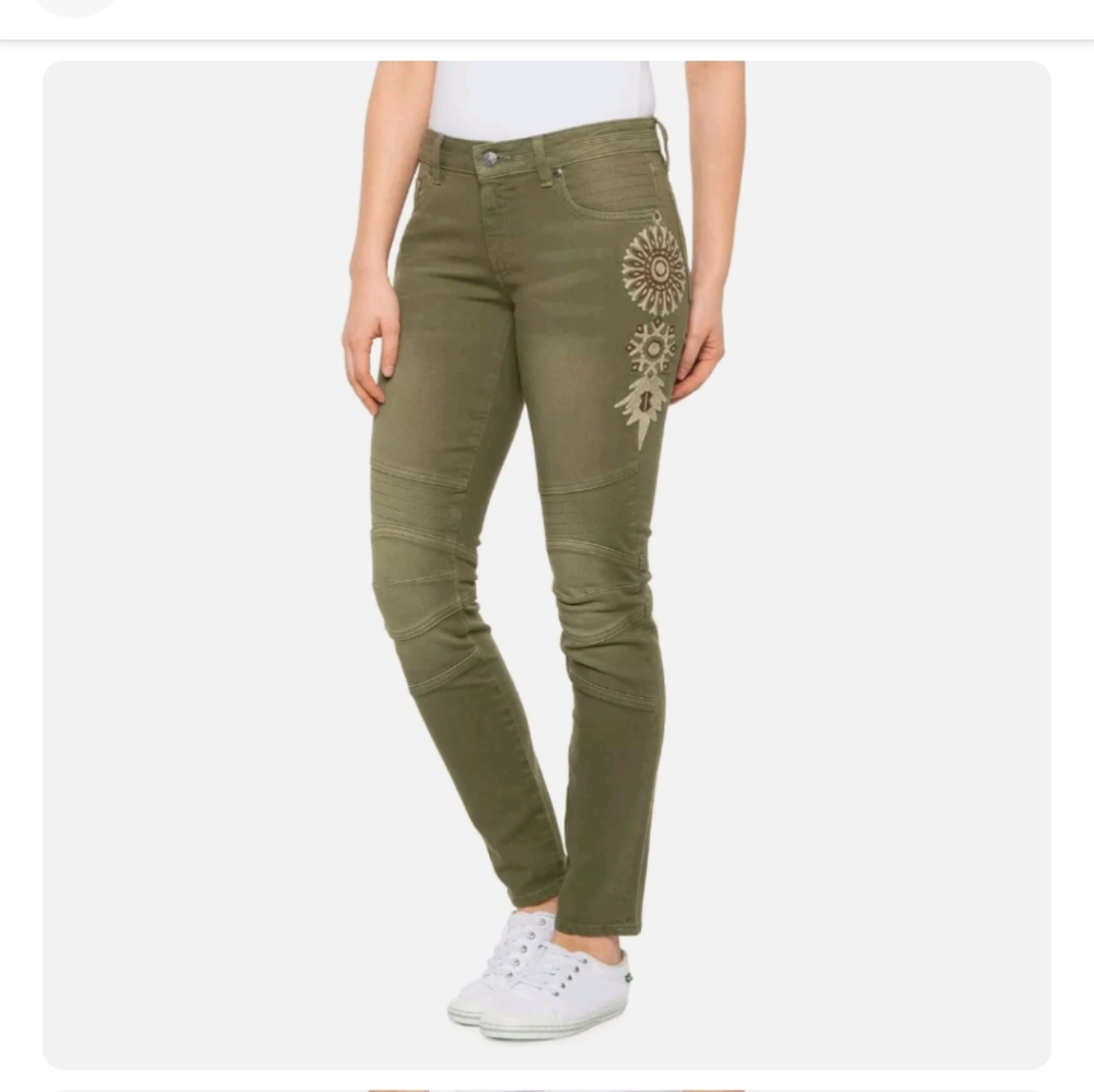 Miss Me Womens size 25 Olive Stretch Moto Skinny Jeans 